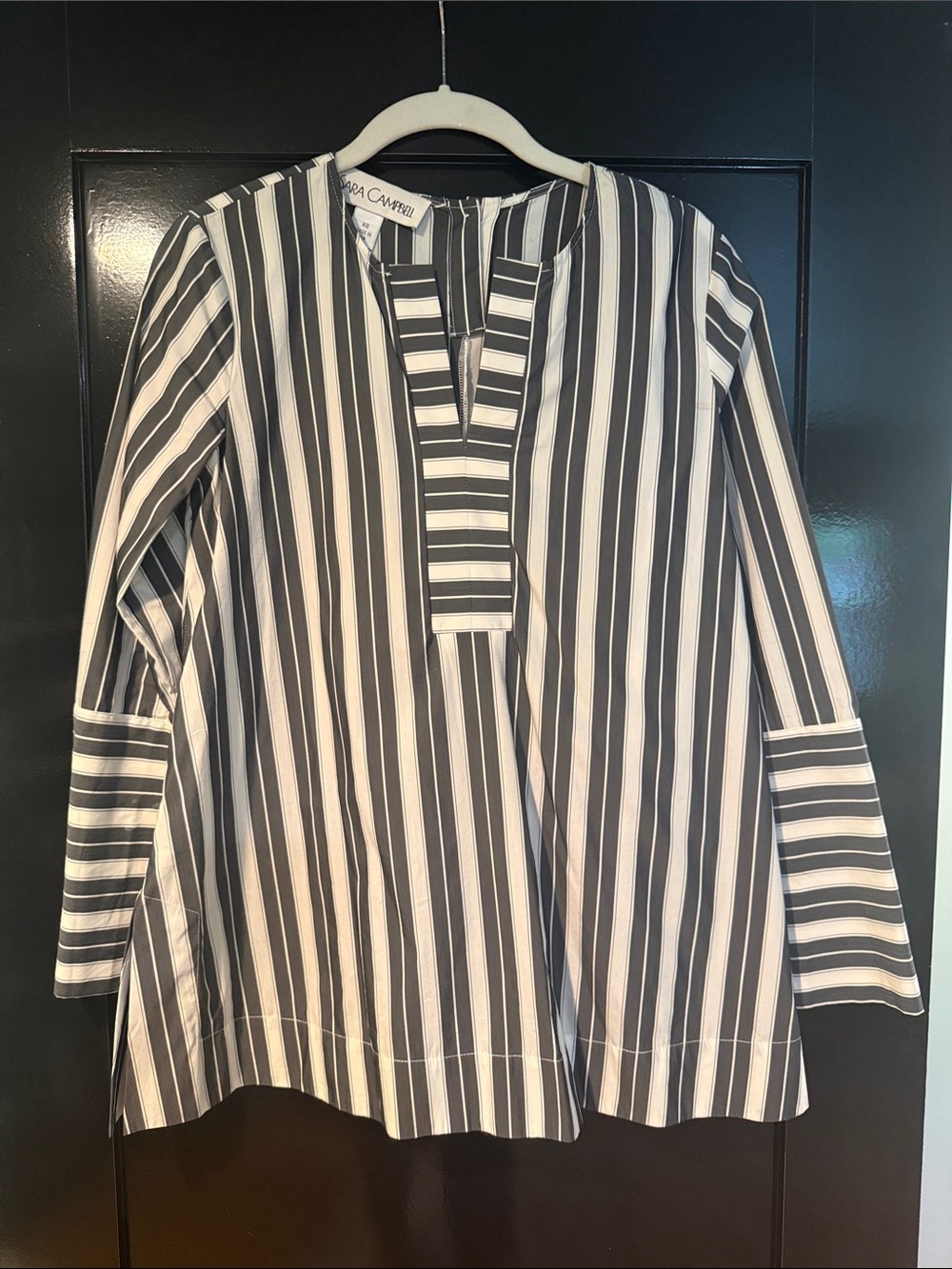 Sara Campbell Black and White Vertical Stripe Tunic Top